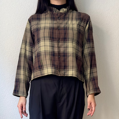 Brown Plaid Silk Bow - Upcycled Shirt 29 - M-L Cotton