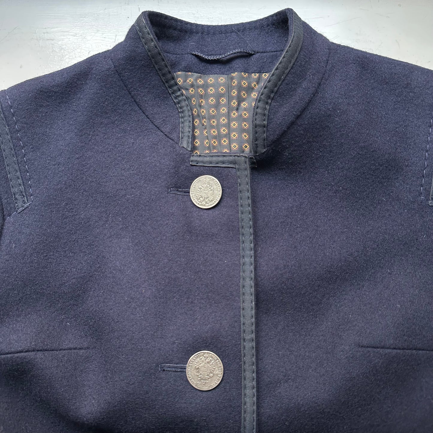 Vintage Dark Blue Loden Coat - Pure Wool - size M