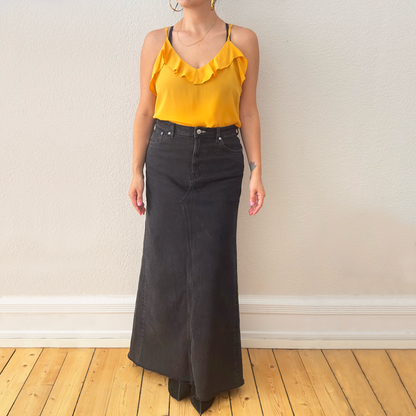 Ruffled Yellow Silk Tank Top -size M