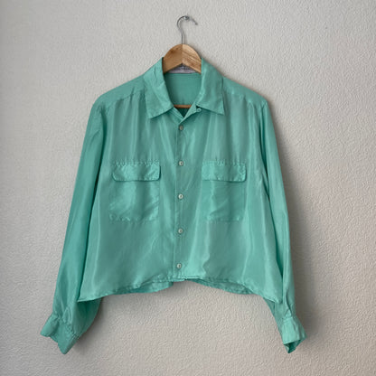 Upcycled Shirt 2 -  Vintage Silk, Light Mint Green