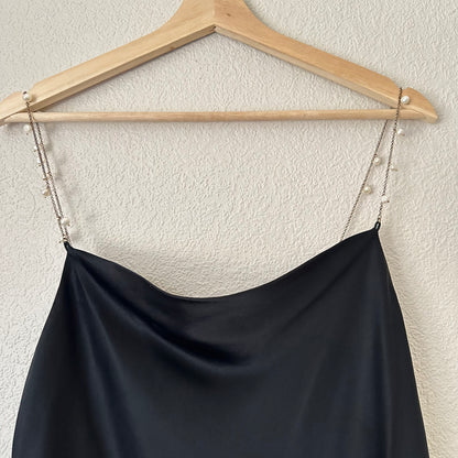 Black Silk Top with Embellished Straps - size S