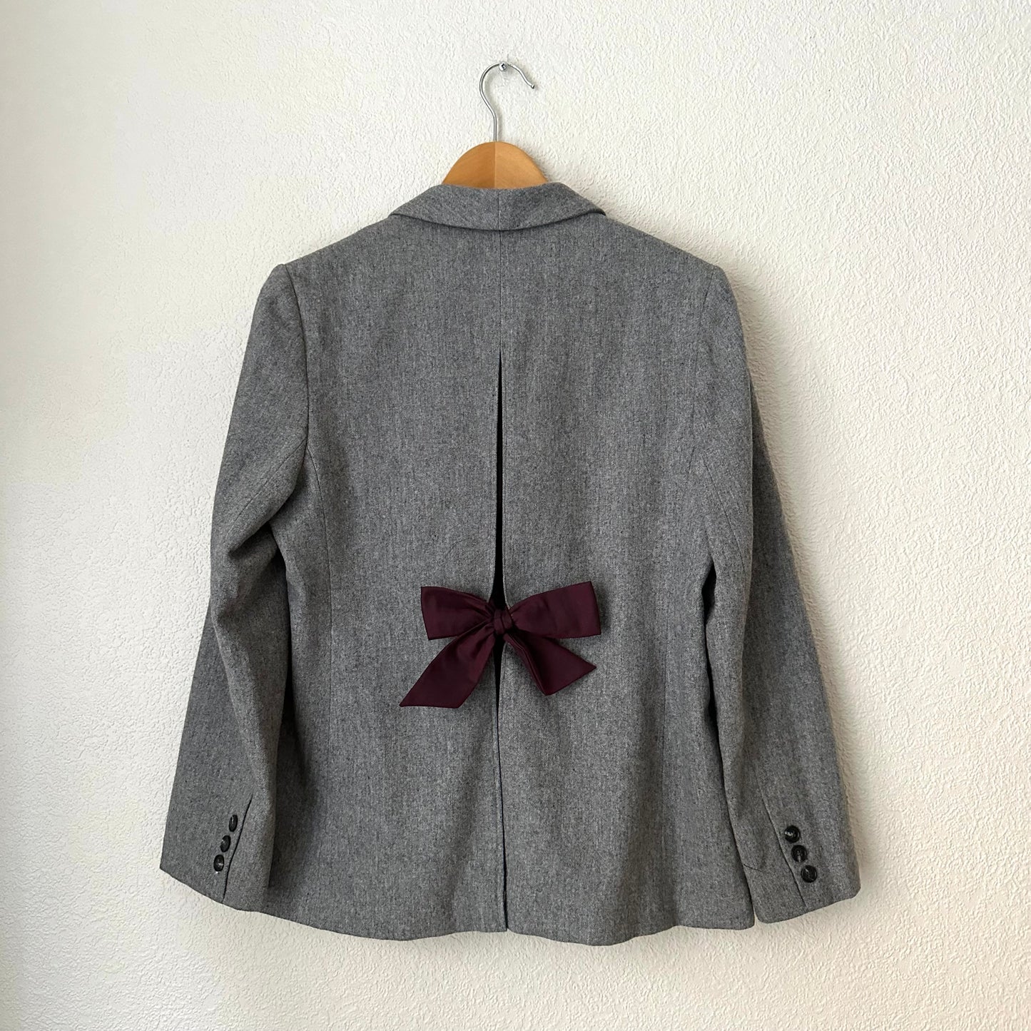 Upcycled Bow Blazer Gray/Burgundy, Wool - size S- M