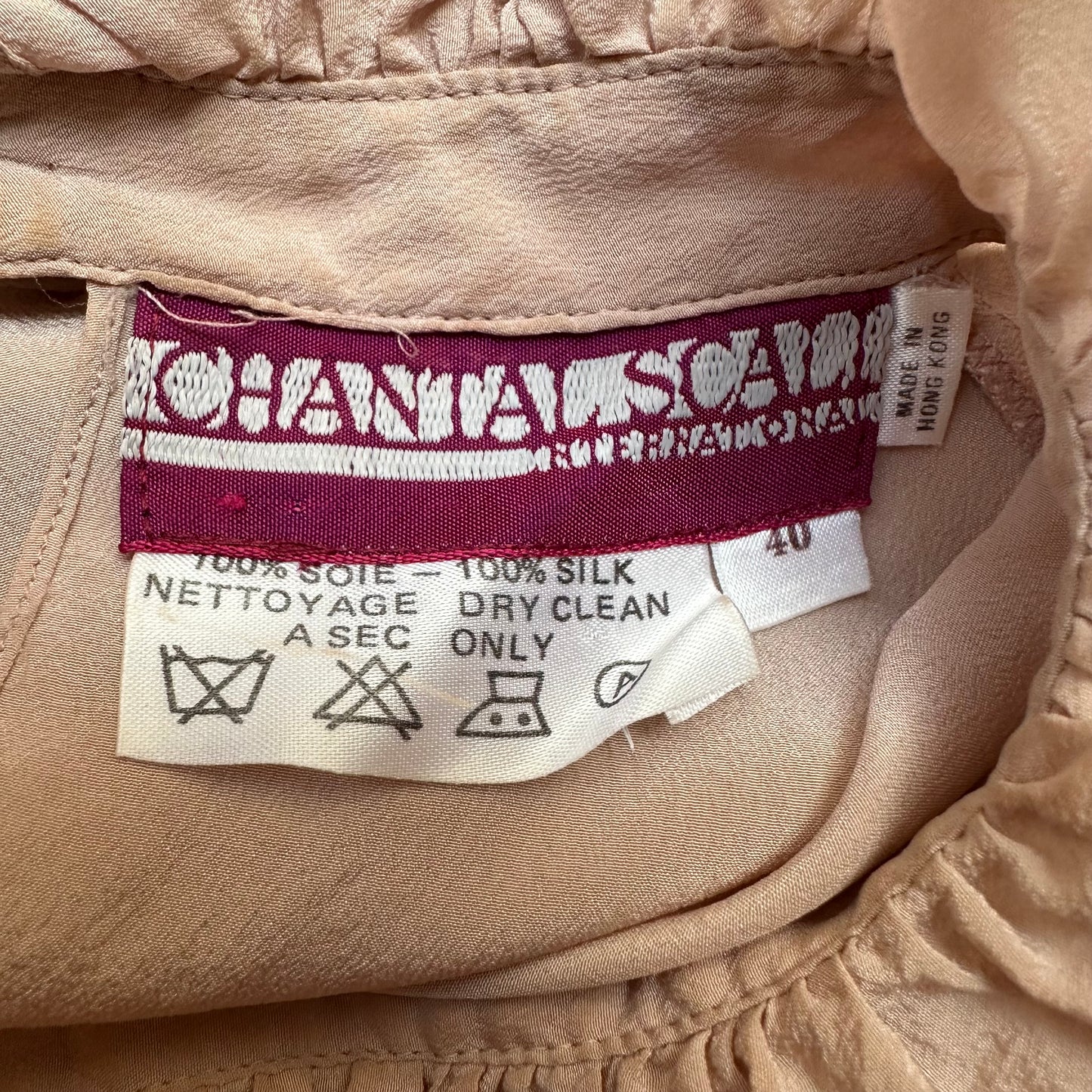 Vintage Pink Ruffle Collar Silk Blouse - size 40