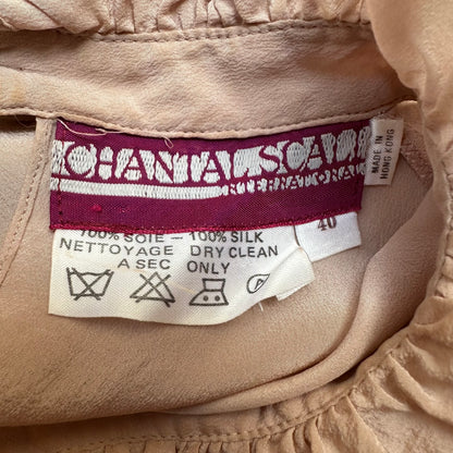 Vintage Pink Ruffle Collar Silk Blouse - size 40