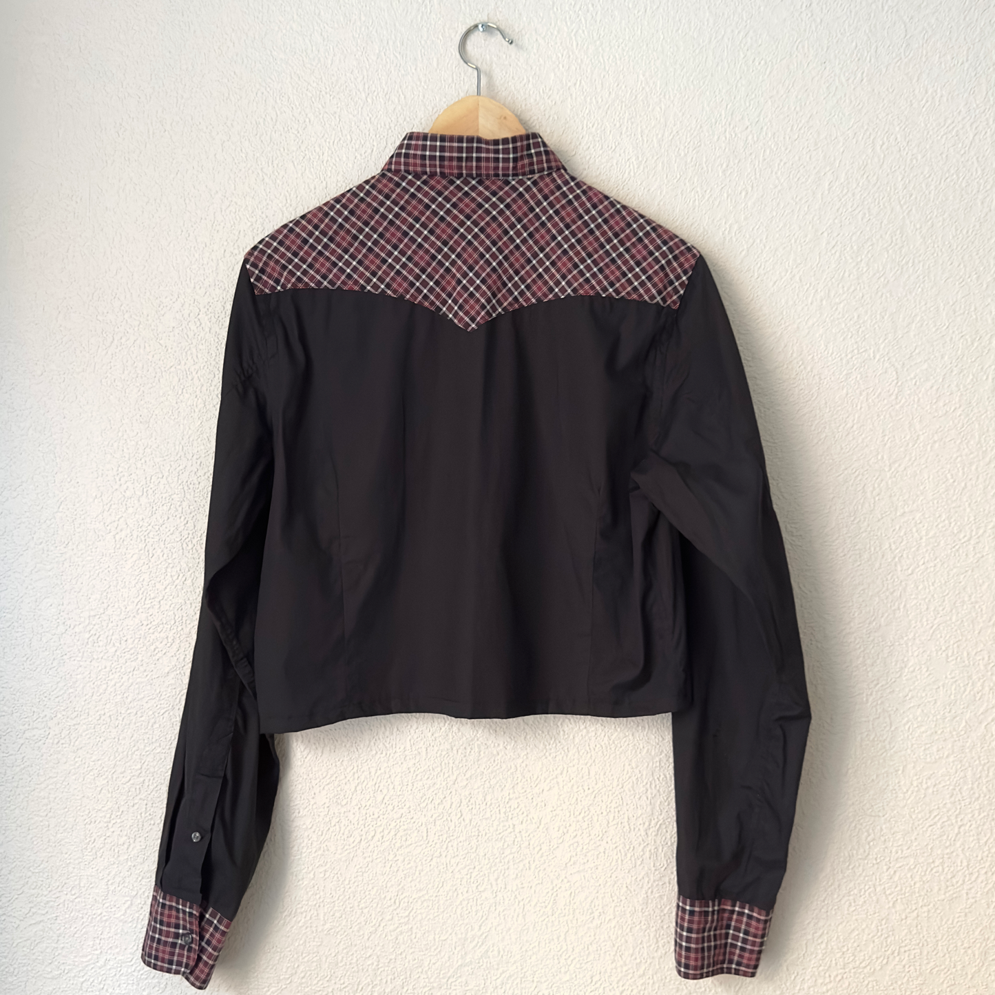 Upcycled Shirt 5 - Cotton, Black w Plaid