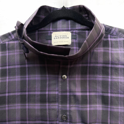 Mock Neck Black/Purple Plaid Shirt - Upcycled Shirt 54 - M-L, Cotton