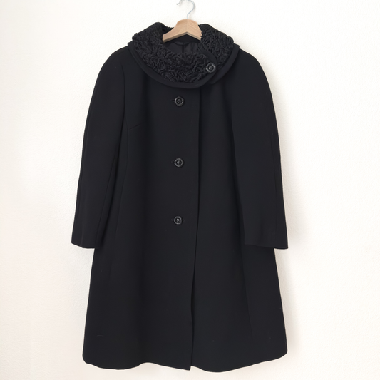 Vintage Black Coat - M - Astrakhan Collar