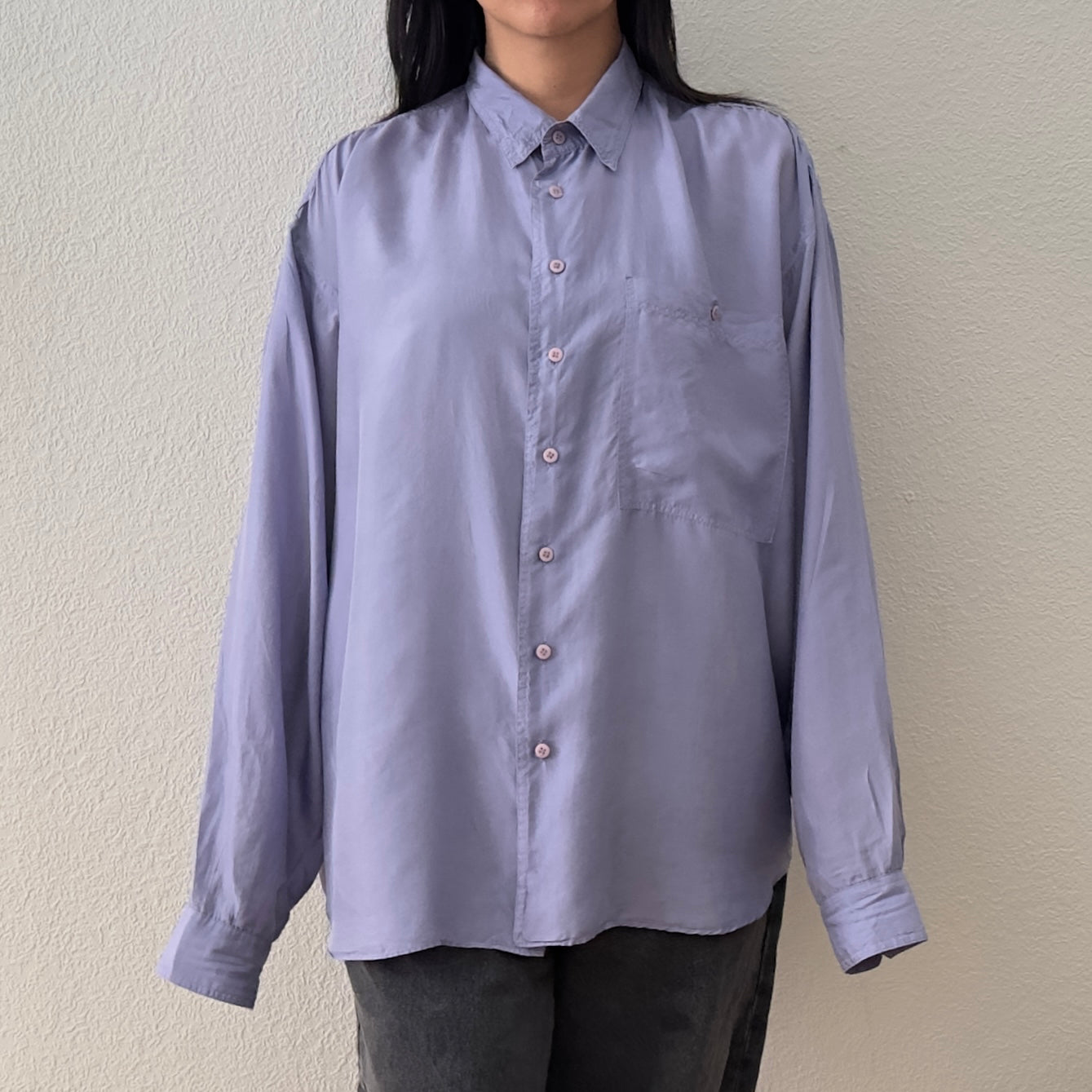 Vintage Oversized Silk Shirt, Lavender