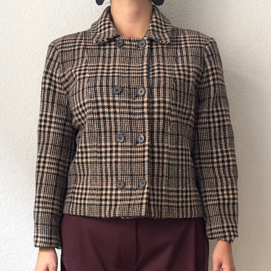 Plaid Wool Peacoat - size M-L