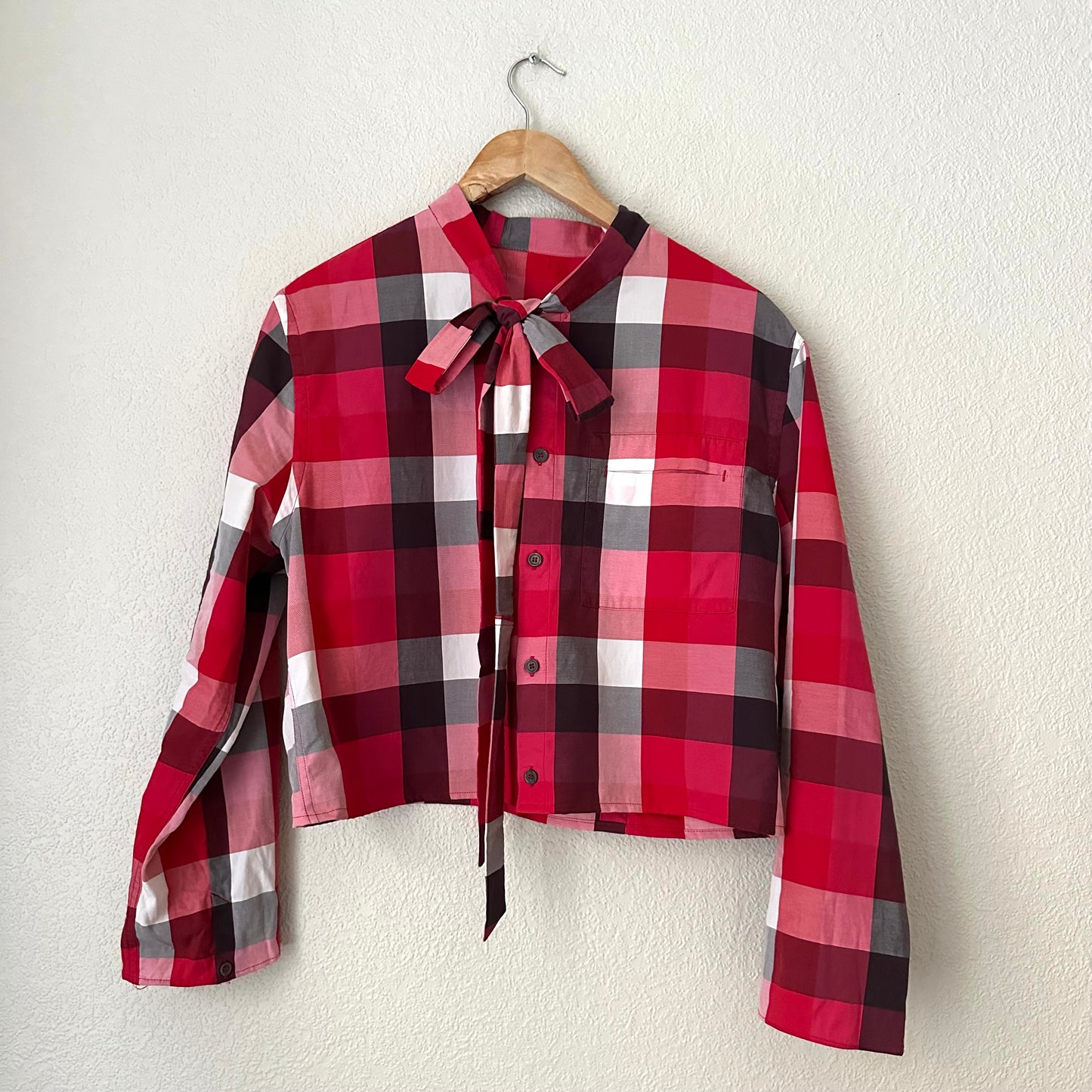 PLAID tie neck - Upcycled Shirt 51 - M, Cotton