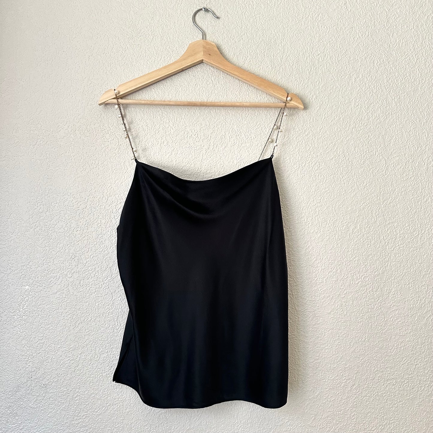 Black Silk Top with Embellished Straps - size S