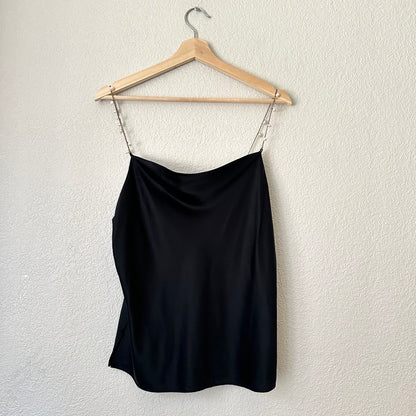 Black Silk Top with Embellished Straps - size S