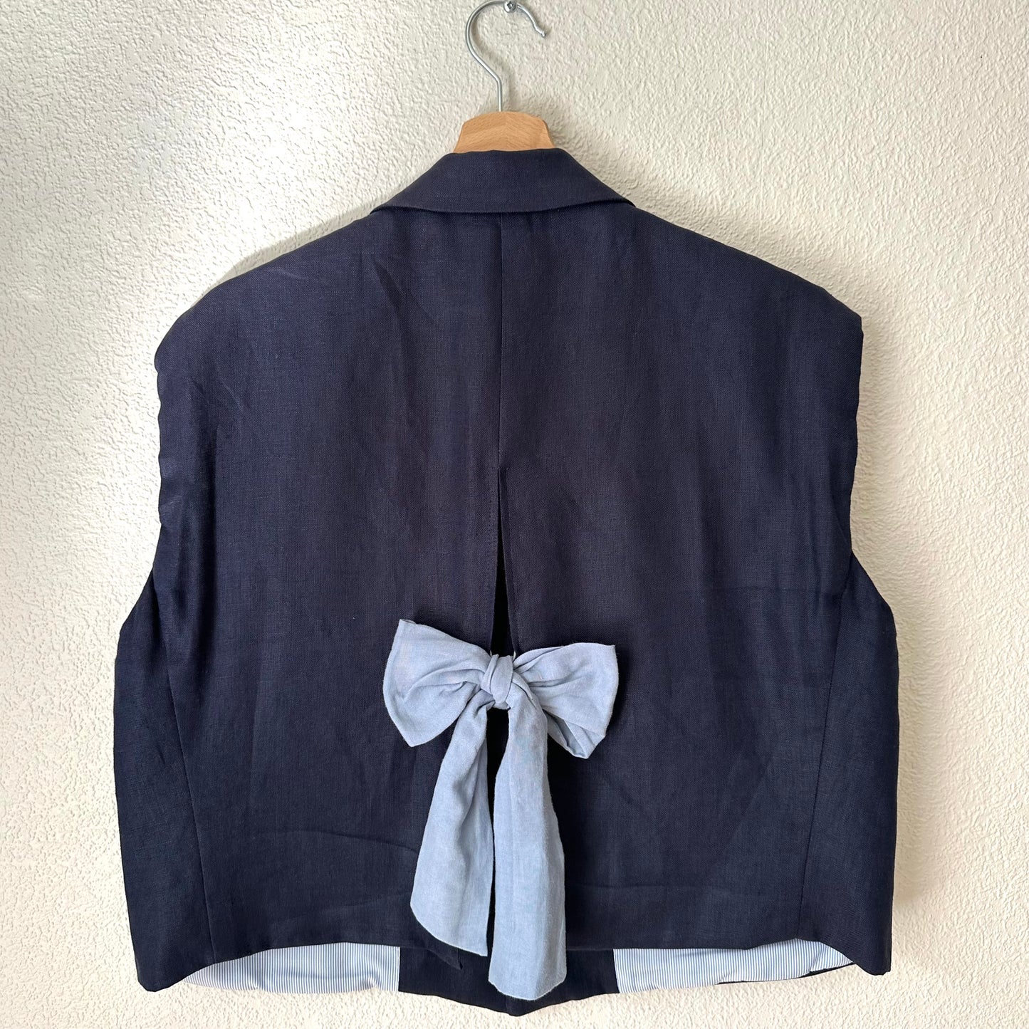 Upcycled Bow Vest Blue/Silk Bow - size M