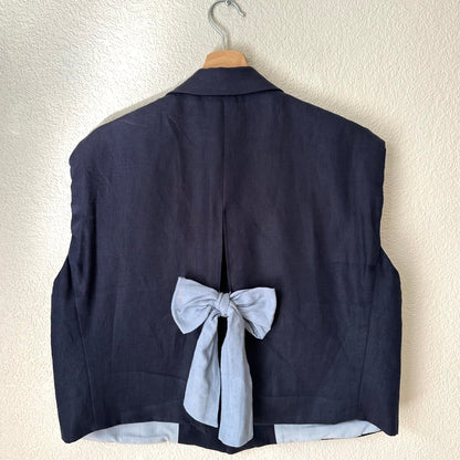 Upcycled Bow Vest Blue/Silk Bow - size M