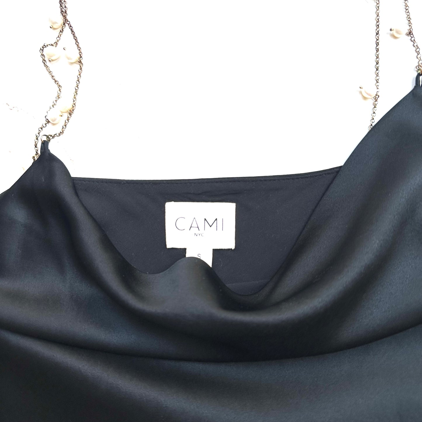 Black Silk Top with Embellished Straps - size S