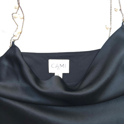 Black Silk Top with Embellished Straps - size S