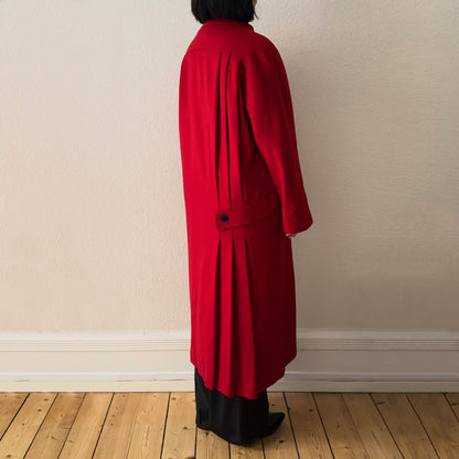 Vintage Red Wool Coat Pleated Detail- size M
