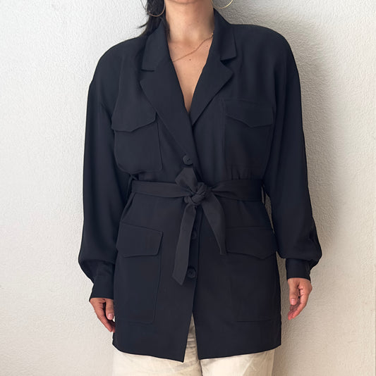 Vintage Black Silk Jacket - size M