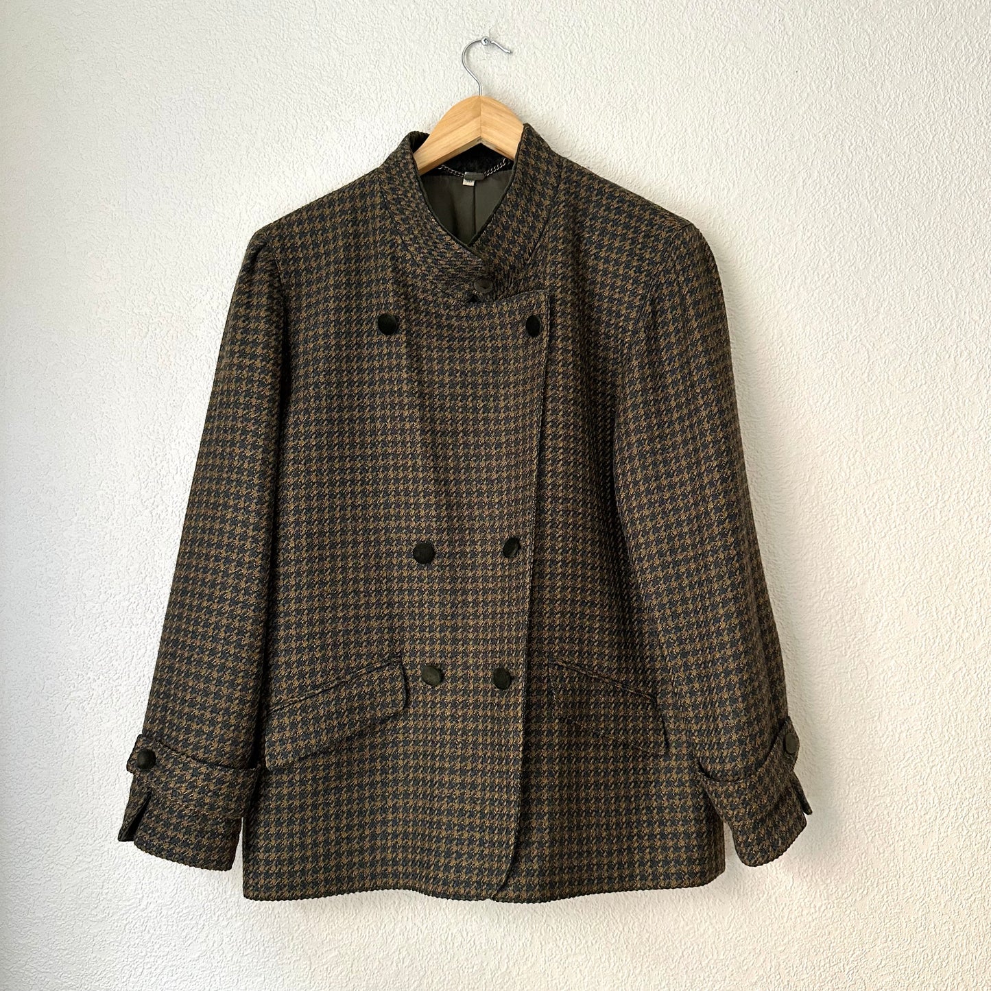 Vintage Brown Houndstooth Wool Jacket - size 40