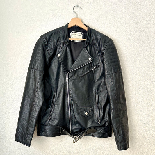 Black Leather Biker Jacket - size EU40