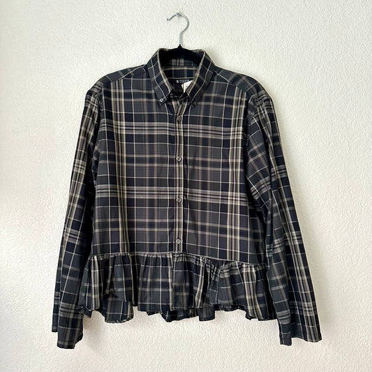 Peplum Plaid Shirt - Upcycled Shirt 52 - M, Cotton