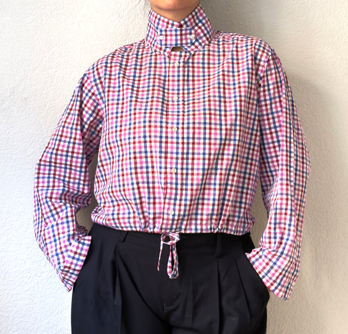 Stand collar + flap - Upcycled Shirt 70 - M,L, Cotton, checks