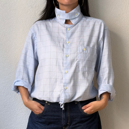 Stand collar + flap - Upcycled Shirt 71 - M,L, Cotton, checks