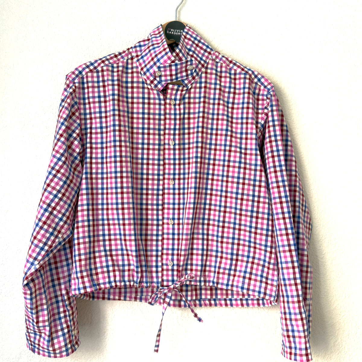 Stand collar + flap - Upcycled Shirt 70 - M,L, Cotton, checks