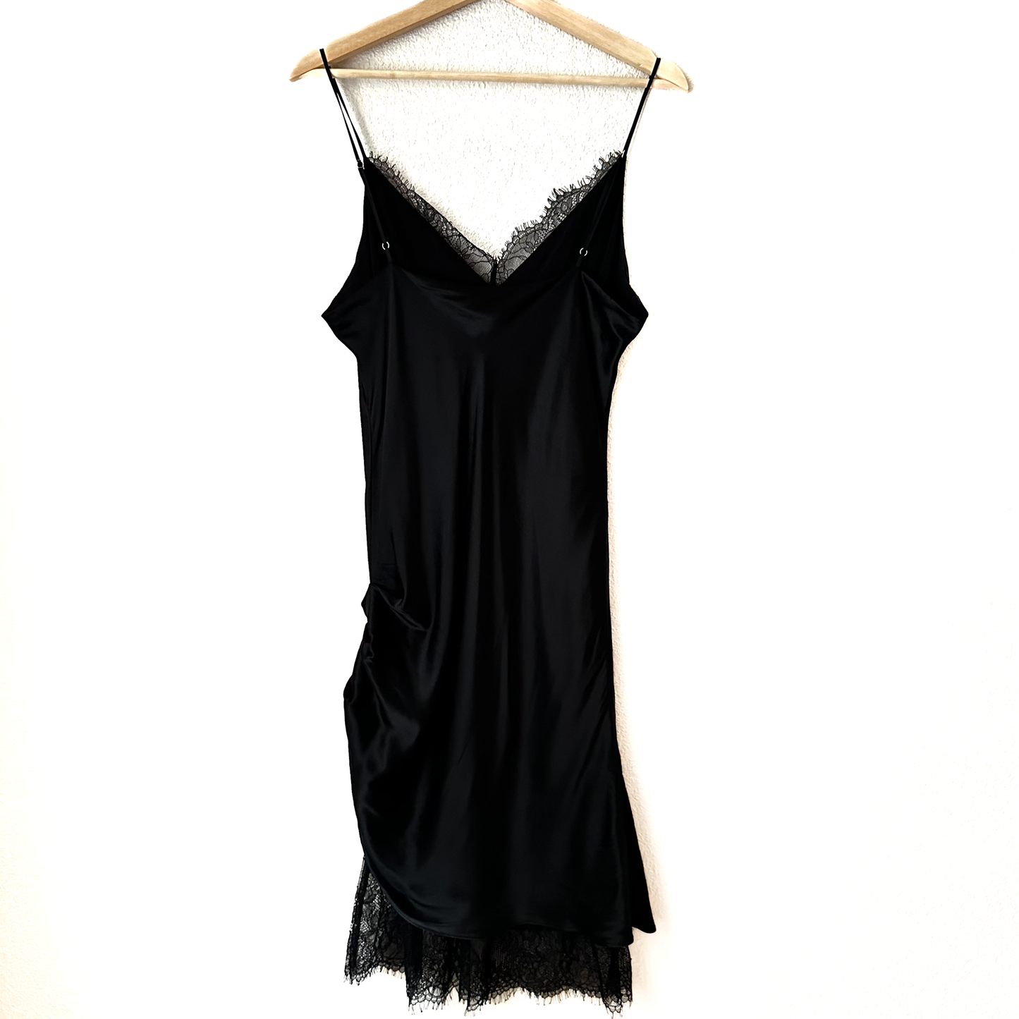 Black Midi Silk Slip Dress - size L