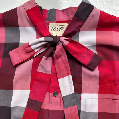 PLAID tie neck - Upcycled Shirt 51 - M, Cotton