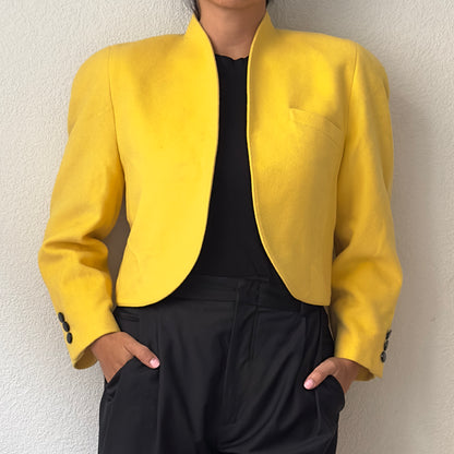 Vintage Yellow Cropped Jacket - pure wool
