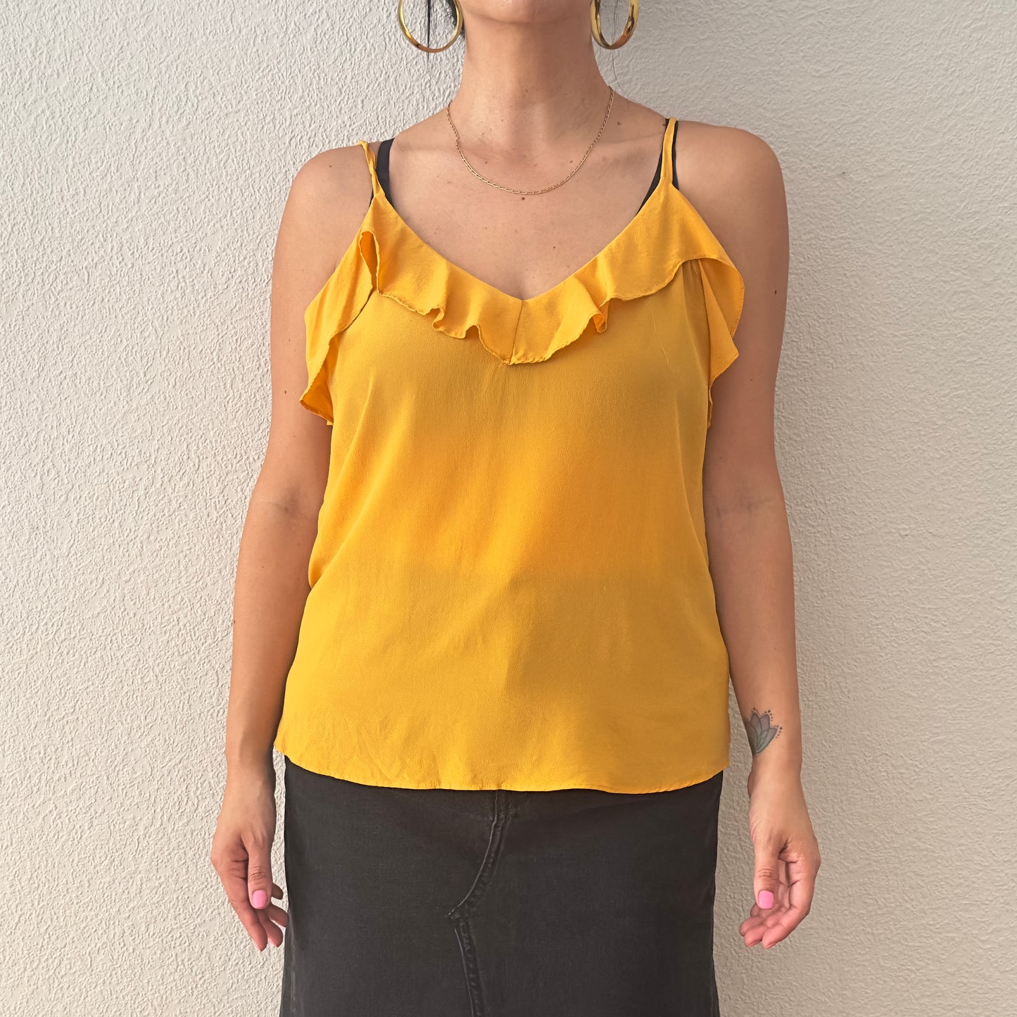 Ruffled Yellow Silk Tank Top -size M