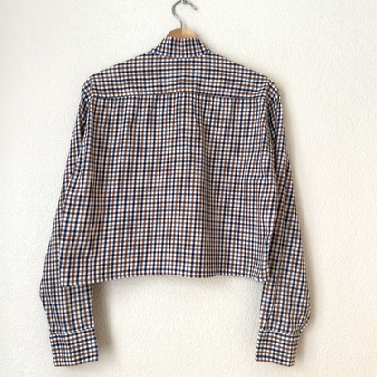 Checks tie neck - Upcycled Shirt 61 - M, Cotton