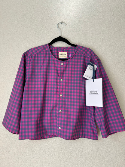 Fucsia Plaid Shirt - open back with bow- Upcycled Shirt 48 - S-M