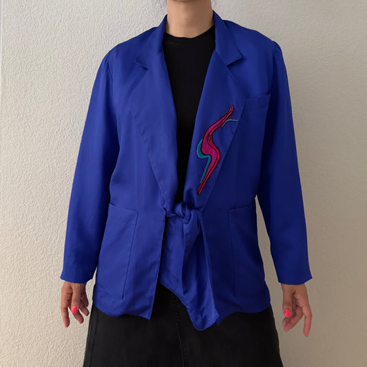 Vintage Blue Silk Blazer - REPAIRED