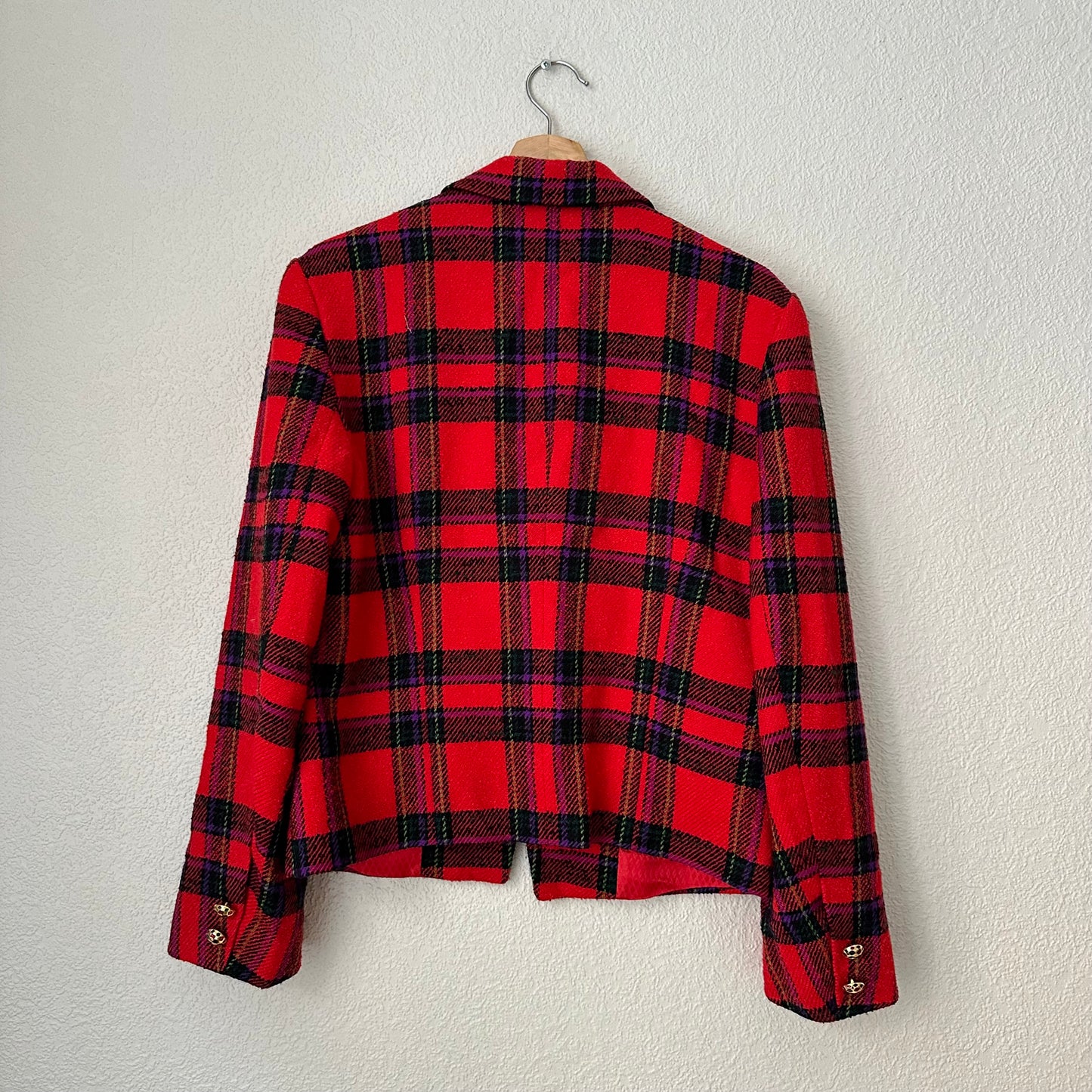 Vintage Red Tartan Wool Blazer