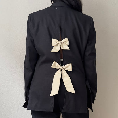 Upcycled Bow Blazer Dark Gray/Beige, Wool size S-M