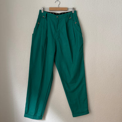 Vintage 80s Green Pants - High Waist, Tapered Leg