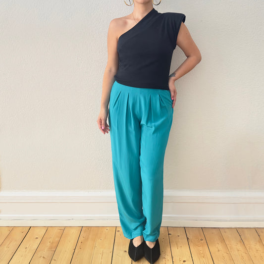 Vintage Turquoise Silk Trousers - size S