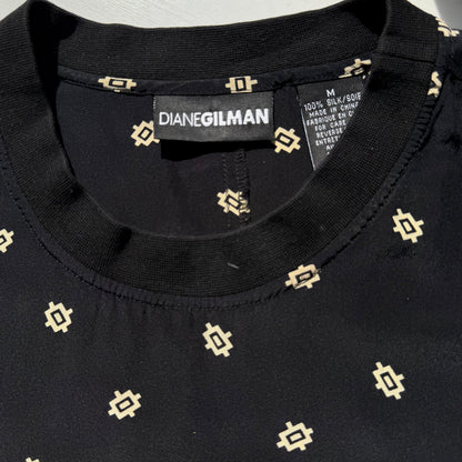 Black Print Silk T-Shirt - size M
