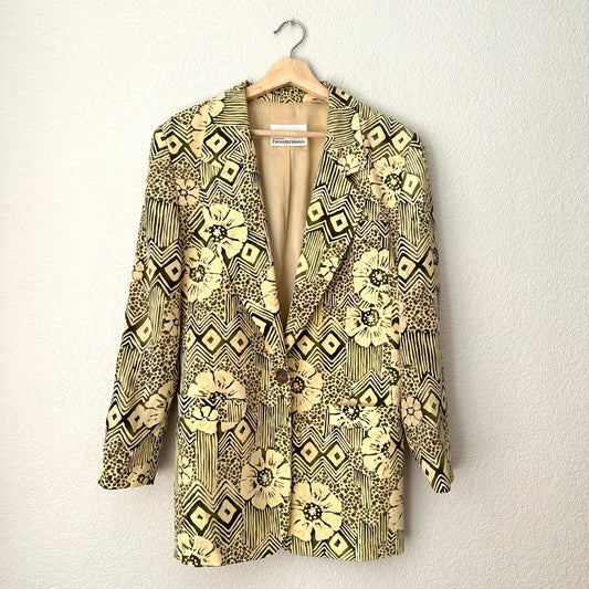 Vintage Froral Print Silk Blazer - size M