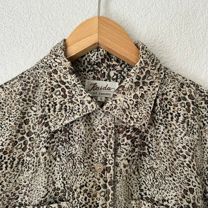 Vintage Leopard Print Short Sleeve Silk Shirt