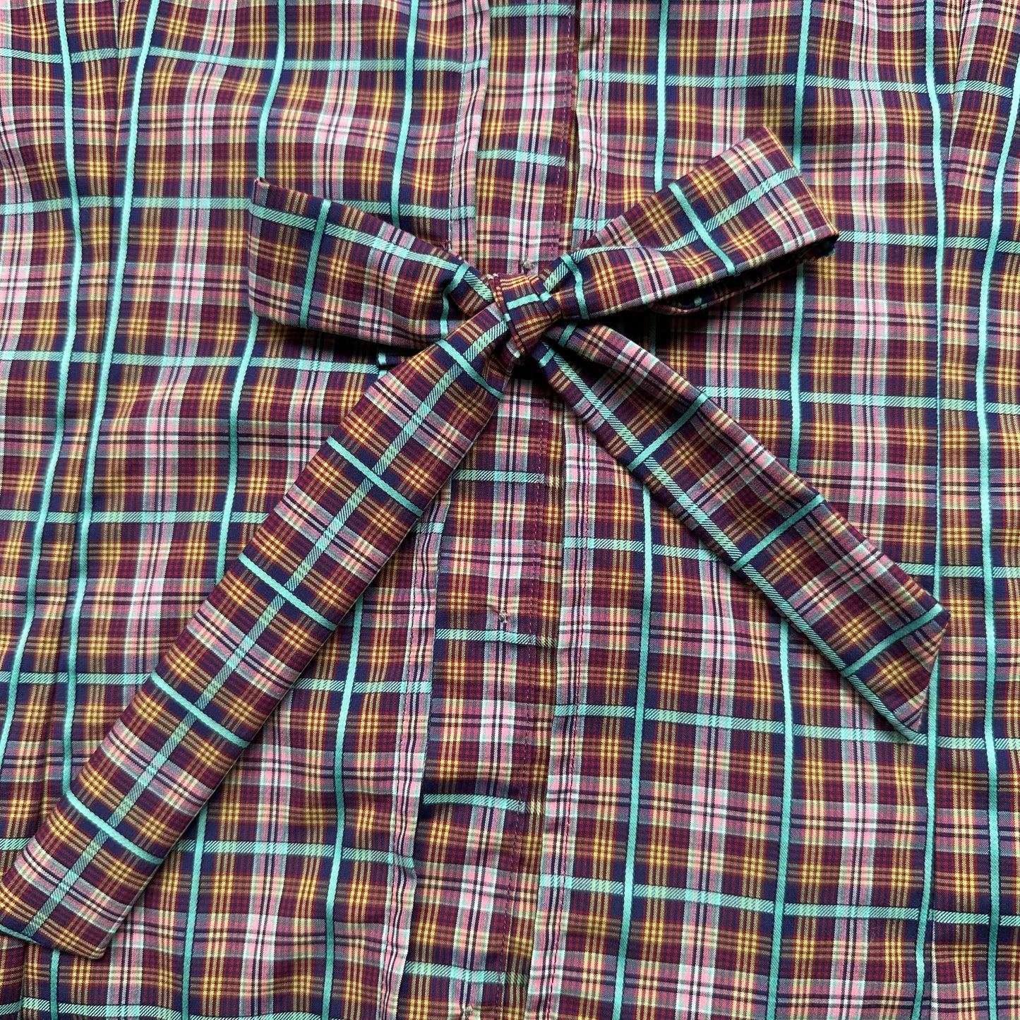 Purple Plaid Shirt - open back with bow- Upcycled Shirt 47 - S-M