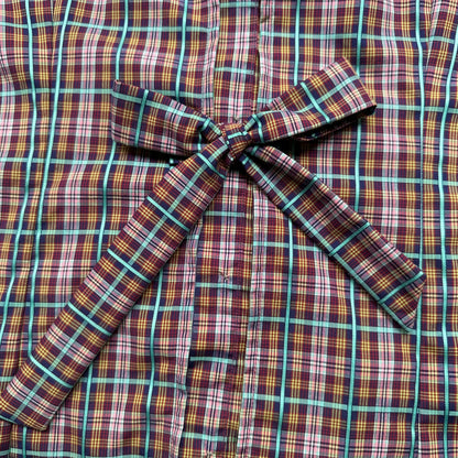 Purple Plaid Shirt - open back with bow- Upcycled Shirt 47 - S-M