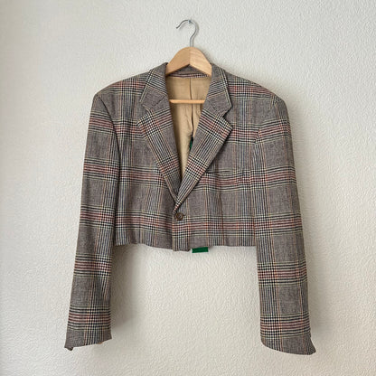 Upcycled Bow Blazer Plaid Houndstooth, size L, Wool