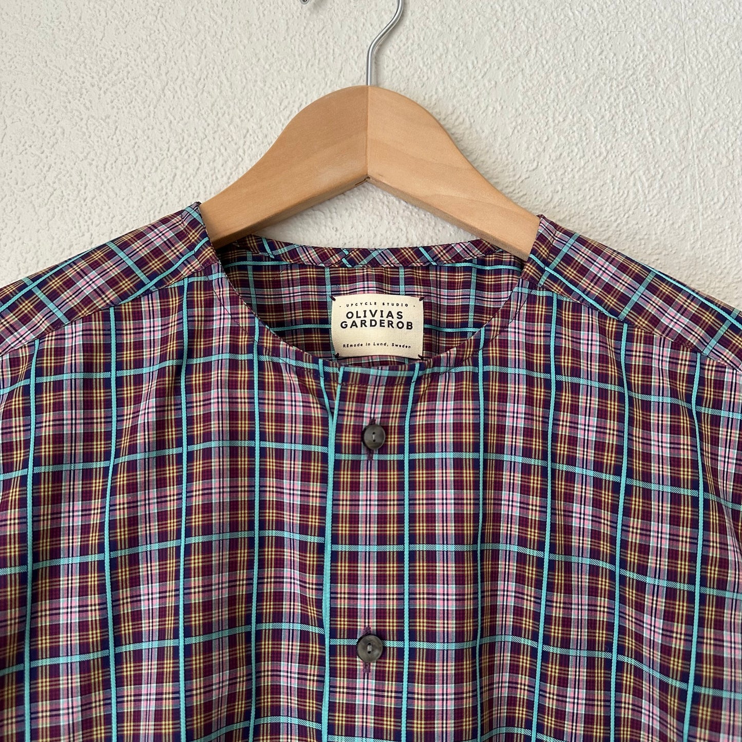 Purple Plaid Shirt - open back with bow- Upcycled Shirt 47 - S-M