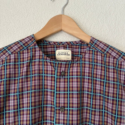 Purple Plaid Shirt - open back with bow- Upcycled Shirt 47 - S-M