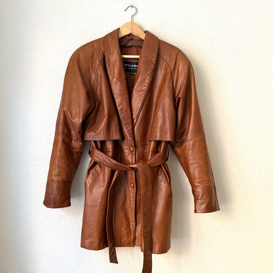 Vintage Brown Belted Leather Jacket - size S