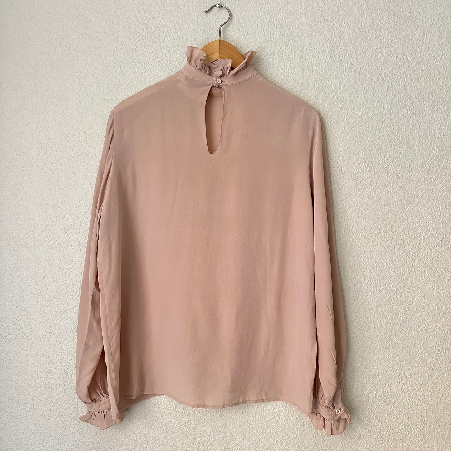 Vintage Pink Ruffle Collar Silk Blouse - size 40