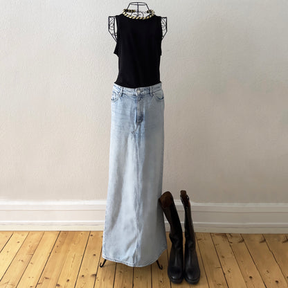 Upcycled Denim Maxi Skirt 17 - Light Blue - Size S-M